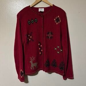 Vintage Christopher & Banks Hand Embroidered Christmas Cardigan Sweater